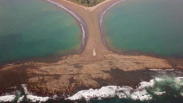 Aerial Drone View of the Beach Whale's Tail at the Marino Ballena National Park in Uvita, Costa Rica