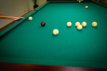 Billiard table with balls. Russian billiards.