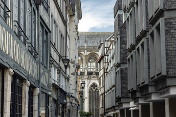 Rouen in the North of France in early spring with historical buildings
