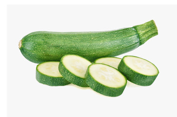 fresh green zucchini with slice isolated on white background