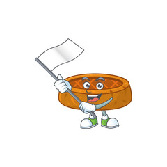 Cute cartoon character of peanut cookies holding white flag
