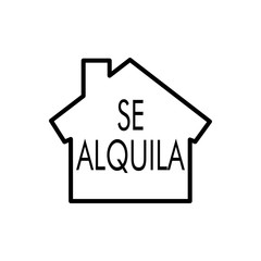 Icono plano lineal casa con texto SE ALQUILA en color negro