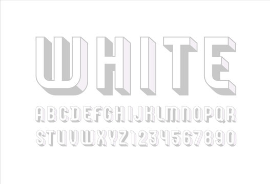 3D white font, trendy alphabet, modern letters and numbers for your design, vector illustration 10eps.
