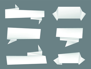 Set of white origami paper banners.