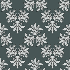 luxurious floral motif seamless pattern on dark grey background. exotic floral geomatric pattern. ethnic, indian, arabic, turkish, damask illustration