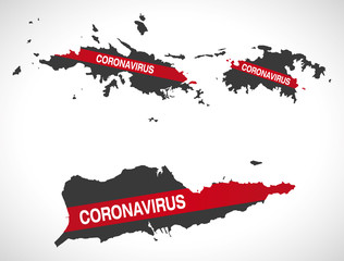US Virgin Islands map with Coronavirus warning illustration