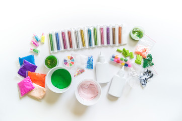 DIY slime. Ingredients and decorations for slimes.