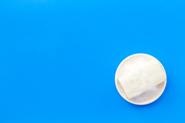 Soap bar - hygiene concept - on blue background top-down copy space