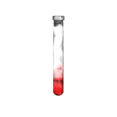 Hand drawn glass tube with blood test.