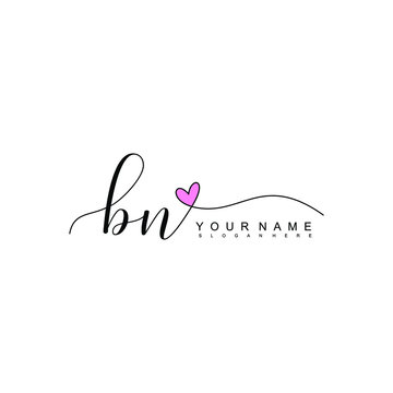 Letter BN Simple and Clean illustration Logo initial Signature with heart	

