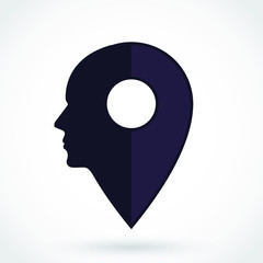stylized pointer symbol with human face profil 