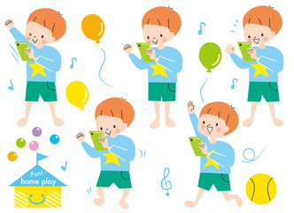 元気な男の子　遊ぶ　リトミックセット　スマホ