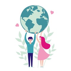 Couple holds the globe in their hands