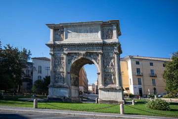 Fototapeta na wymiar Ancient Roman Arch of Trajan in Benevento, Campania, Italy