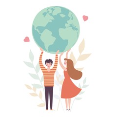 Couple holds the globe in their hands