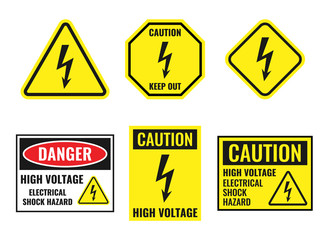 high voltage sign set, danger of electricity icons