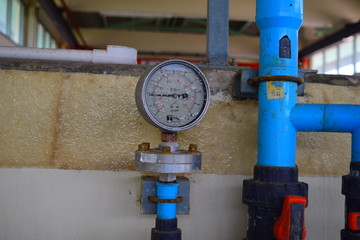 Pressure Gage of Water motor pump one part in province waterworks.