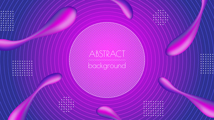 The abstract fluid color pattern of a neon color gradient background. Modern geometric dynamic motion style. With points of round place for text and geometrics figures. Stylish conception.
