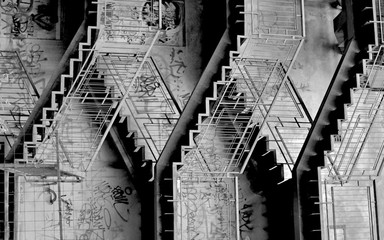 Different view of an old sprayed staircase in the ghetto.