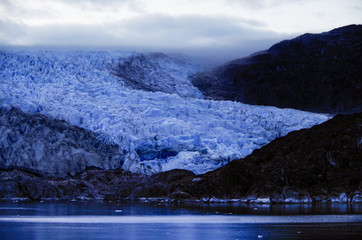 Panoramic breathtaking view of Tempanos Glacier and ice field in the region of Los Glaciares in the...
