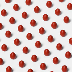 Pattern of red eggs on a white background. Minimal nutrition concept. 3d image, banner, icon, signboard place for text, wallpaper