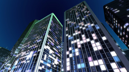 Modern Skyscraper Buildings office City Lights night 3D illustration images
