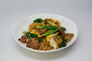 noodle Thai style Stir fried flat noodle and pork with preserved soy bean paste
