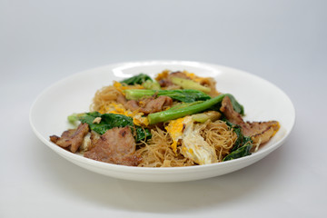 noodle Thai style Stir fried flat noodle and pork with preserved soy bean paste