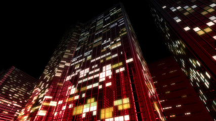 Fototapeta na wymiar Modern Skyscraper Buildings office City Lights night 3D illustration images 