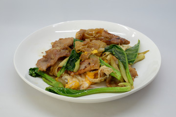 noodle Thai style Stir fried flat noodle and pork with preserved soy bean paste