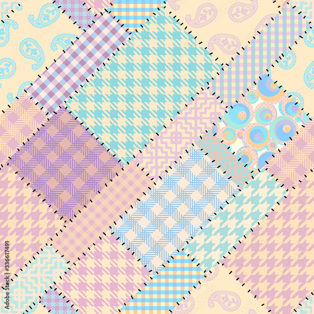 Poster Patchwork textile pattern. Seamless quilting design background.