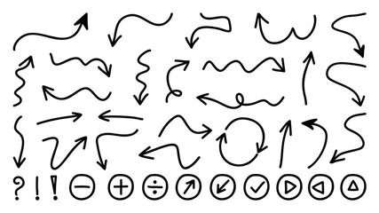 Hand drawn arrows design vector icons set.