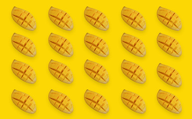 Ripe mangoes on a yellow background