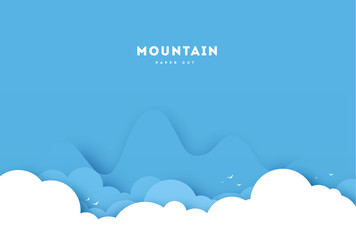blue mountain paper cut style background vector illustration