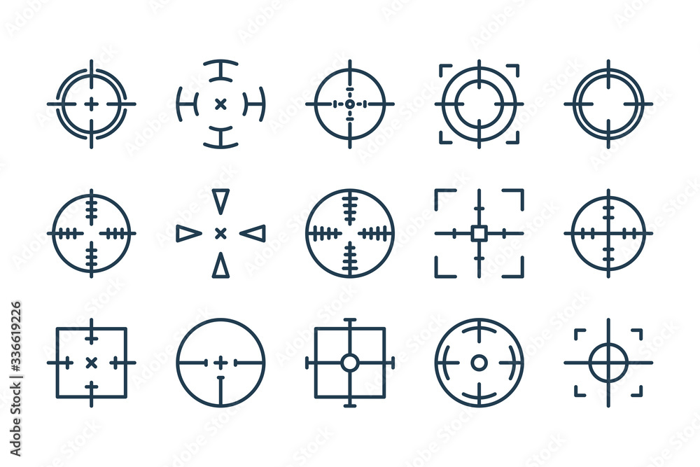 Poster target aim related line icon set. shooting target vector icons.