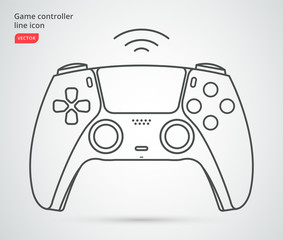 New wireless game controller. Game pad icon in line-art style