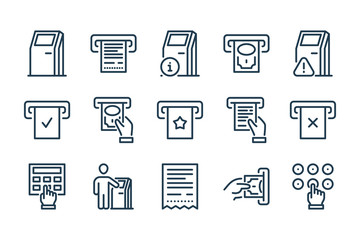 Self-service Terminal and Kiosk related line icon set. Interactive stand and Payment Terminal line vector icons. - obrazy, fototapety, plakaty