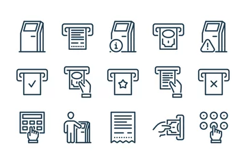 Deurstickers Self-service Terminal and Kiosk related line icon set. Interactive stand and Payment Terminal line vector icons. © NikWB