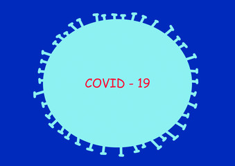 COVID-19 Coronavirus graphic design of corona virus drawing on blue medical background panoramic banner with text title.