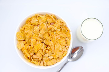 cereal in a white bowl on white background. Healthy breakfast concept.