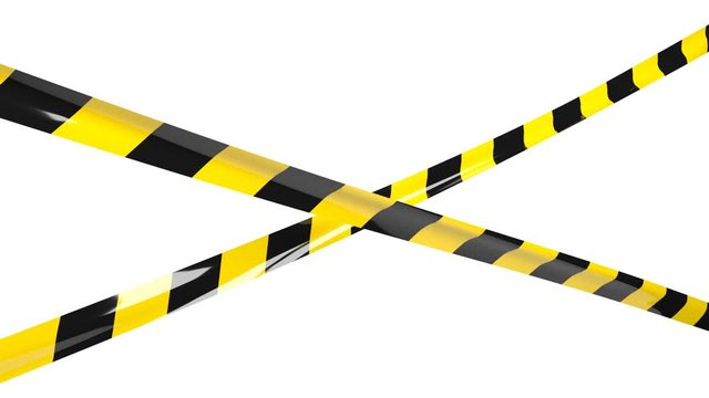 Striped protective tape. Yellow-black protective tape close-up on a white background.