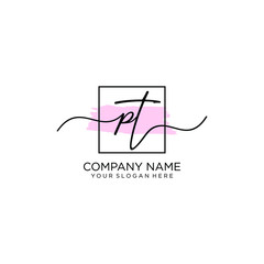 PT initial Handwriting logo vector template