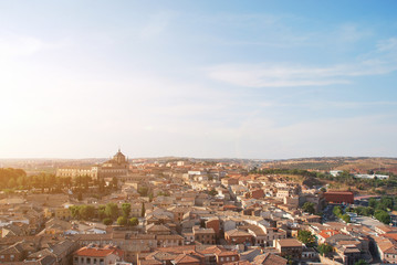 Panorama of the city of Toledo, Spain at sunset