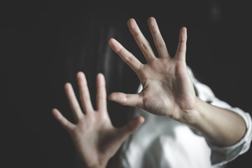 Stop violence against women, Woman victim of domestic violence and abuse.