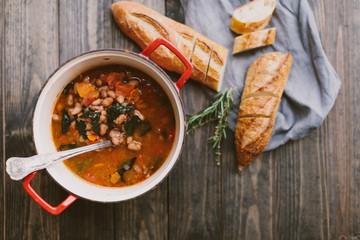 homemade wnter soup served with fresh bread