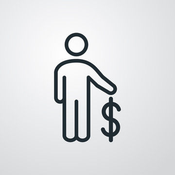 recommend clip art: Icono plano lineal hombre de pie con símbolo dólar en fondo gris