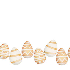 Easter border in watercolor style. Beautiful seamless border with easter eggs. Can be used for printed products: wallpaper, wrapping paper, napkins, postcards, stickers, printing on fabric.