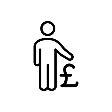 recommend clip art: Icono plano lineal hombre de pie con símbolo libra en color negro