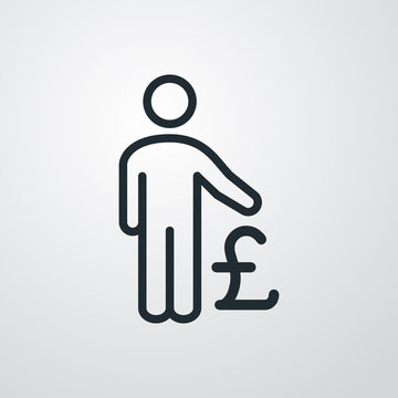 recommend clip art: Icono plano lineal hombre de pie con símbolo libra en fondo gris