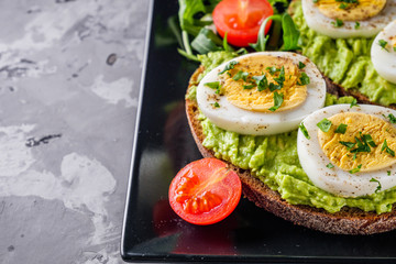 tasty and nutritious avocado sandwich and boiled egg